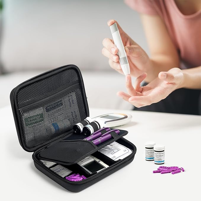 ProCase Diabetes Travel Case for Diabetic Supplies -Black | Hard Storage Bag for Glucose Meter, Insulin Pen, Test Strips, Syringes, Needles & More; Organizer for Diabetic Care Kits