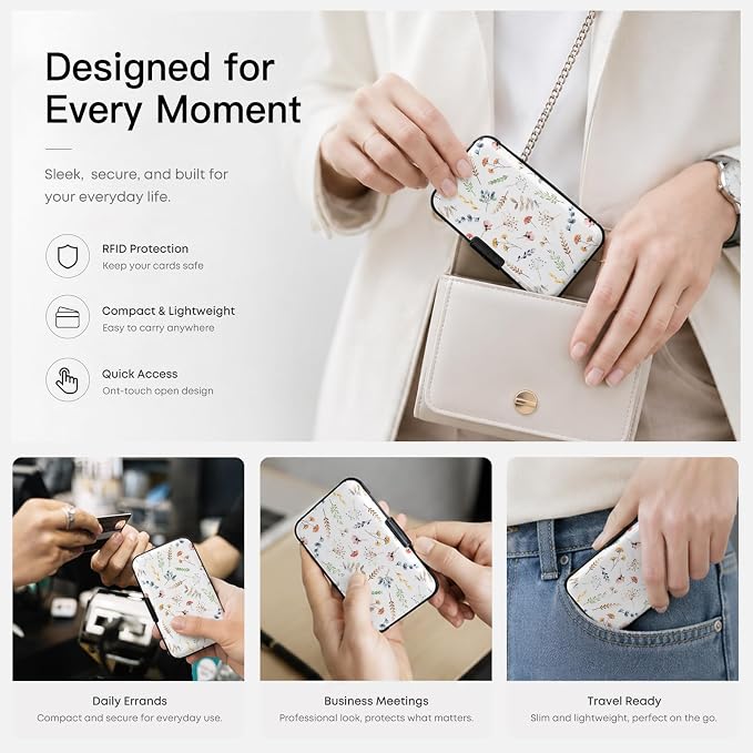 Credit Card Holder RFID Aluminum card case Leaves mini Wallet Women Men | ABS Business ID Case,Hard Case Large Capacity 6 Slots, Waterproof Durable ，Secure Closure Slim Small Credit Card Protector