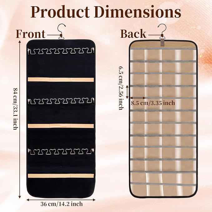 Double-Sided Hanging Jewelry Organizer 48 Pockets 21 Hooks Large Black Storage Bag Jewelry Organizer with Hanger for Closet Wall Door Tangle-Free Holder for Earrings Necklaces Rings Bracelets