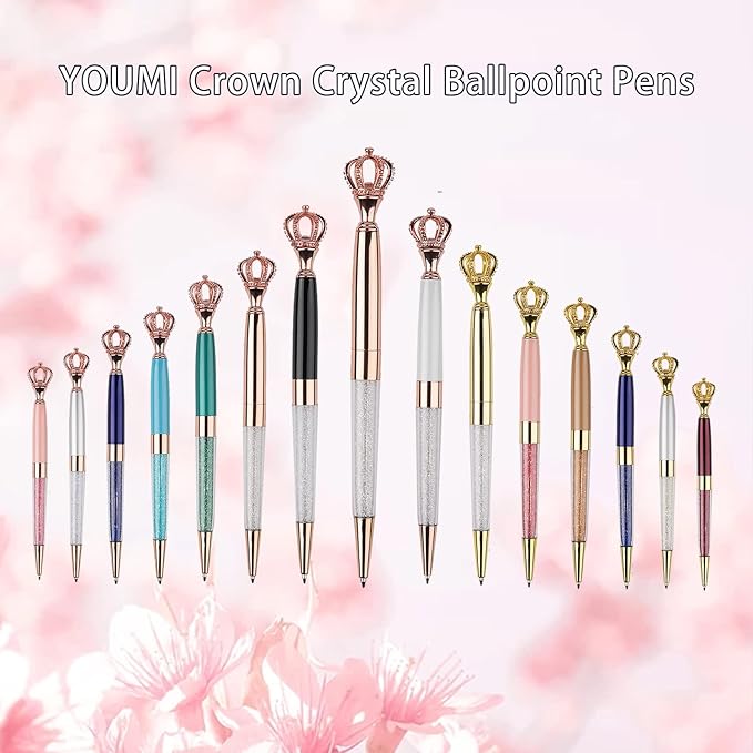YOUMI Ballpoint pen, 6Pcs crown crystal metal pen, sparkling cute pen, Personalized Crystal Pens，Black Ink Glitter Diamond Pen for Note, Tab, Office School Stationery Supplies (set 8)