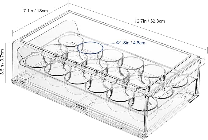 Ettori Egg Container for Refrigerator BPA Free Refrigerator Organizer Bins,Stackable Egg Holder for Refrigerator,18 Egg Tray,Clear