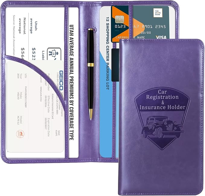 CoBak Car Registration and Insurance Holder | Vehicle Glove Box Organizer, Auto Truck Compartment Document Case with Magnetic Closure for Insurance & Driver License