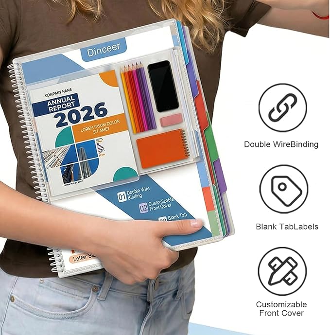 12 Pocket Project Organizer Folder by Dinceer, Letter Size Expandable File Organizer with 6 Color Dividers, Quick View Clear Cover Pocket, Inner Zipper Pouch, Heavy Duty Plastic