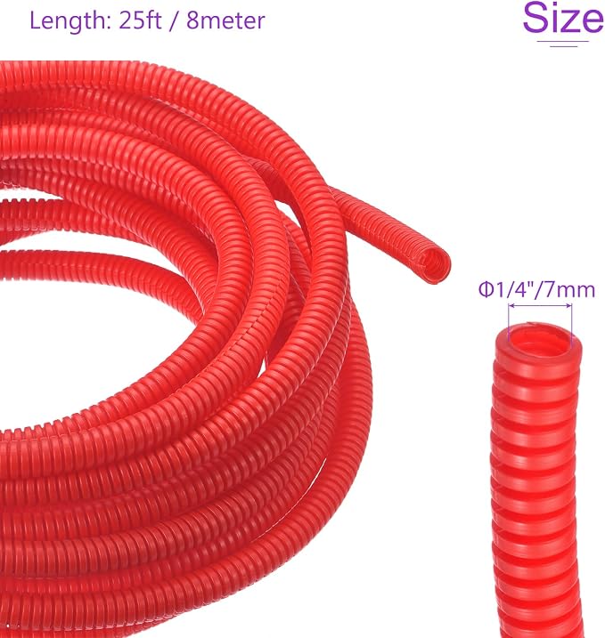 DMiotech 25ft Wire Loom Split Tubing 1/4 Inch(7 Mm) ID, Cord Protectors from Pet Flexible Conduit Cable Management for Office, Home, Garden, Red