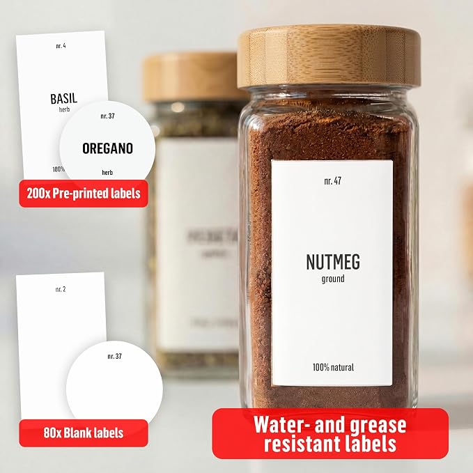 Deco haus Glass Spice Jars with Label 36x4oz [WHITE LABELS incl] Spice Containers with Labels, Shaker Lids & Funnel - Empty Herb Seasoning Containers, Small Seasoning Bottles for Herb with Lid