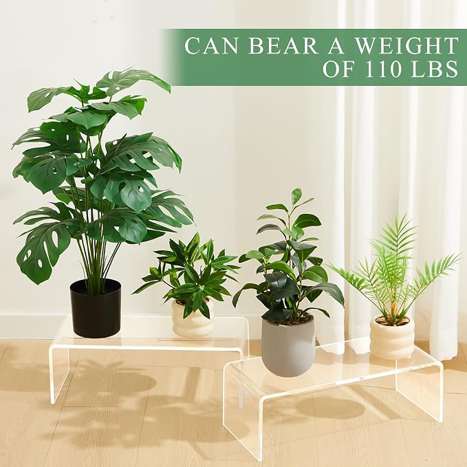 RattanView 2 Pcs 18 Inch Large Acrylic Risers Display Stands 8 mm Thick Acrylic Shelf Riser Showcase for Monitors Large Scale Figurines Trophy Shoe Stores Commercial Use (Clear)