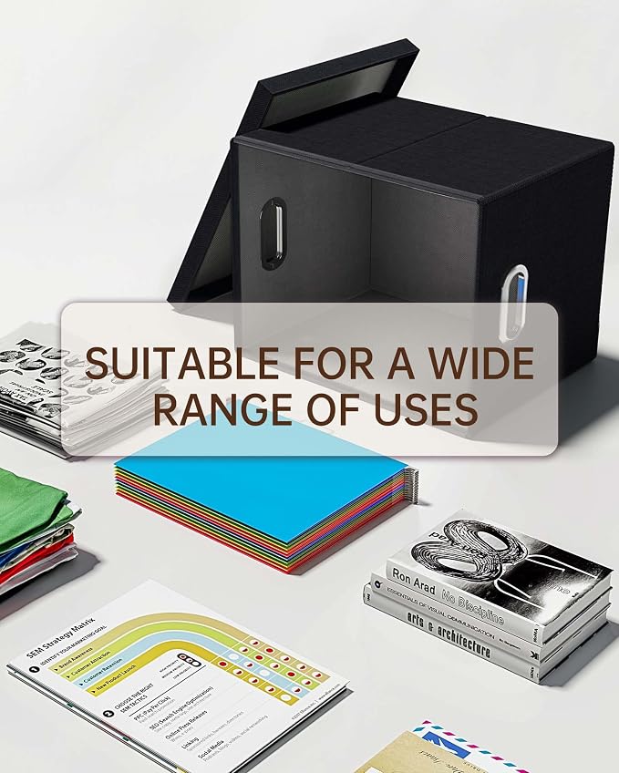 Oterri 2 Pack File Storage Organizer, Filing Box, Portable File Box with Lid, Fit for Letter/Legal File Folder Storage, Document Organizer, Black