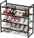4 Tier Shoe Rack for Closet, 27 Inch Long Square Shoe Storage Organizer for Shelves, Heavy Duty Metal, Easy Assembly Stackable, Black