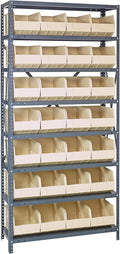 Quantum Storage Systems 1875-463IV Shelving Unit, 18" D x 36" L x 75" H, Carbon Steel, Galvanized with Ivory Bins