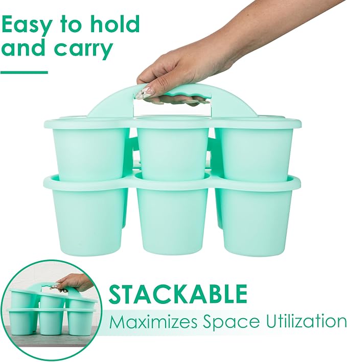2 Pack Classroom Caddy For School,Kidsroom,Pencil Holder,Plastic Cup Caddy for Drink Delivery (Green)