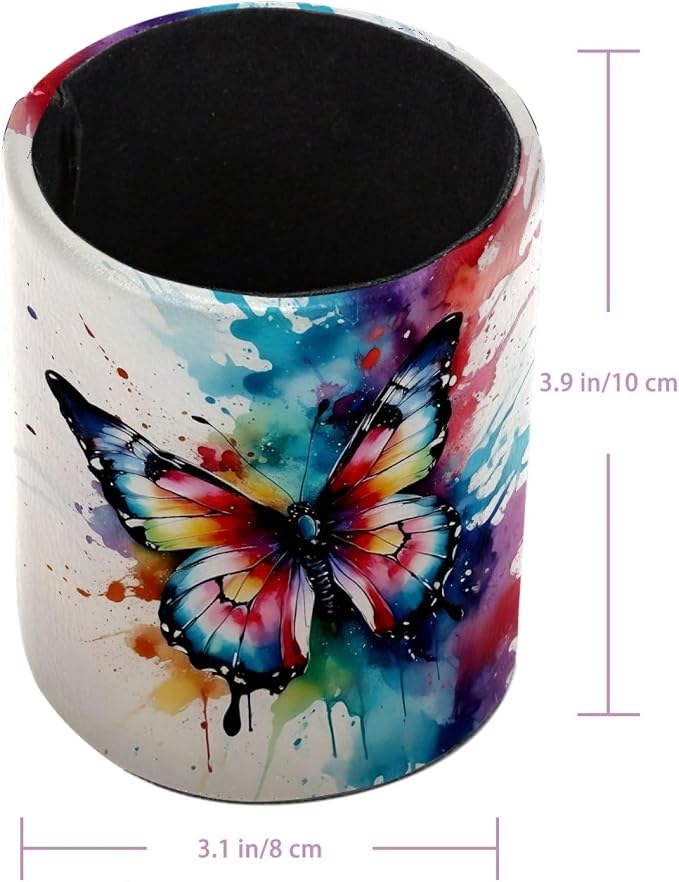 Vibrant Butterflies Pen Holder Pencil Organizer for Desk, 3.1” x 3.1” x 3.9” Pencil Cup Office Supplies, Large Capacity Cute Pen and Makeup Brush Holder for Home, School, Desktop