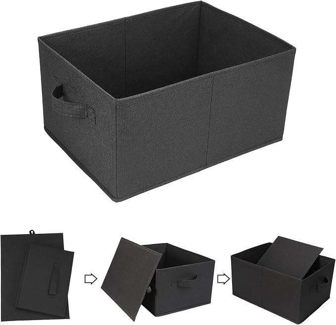 Collapsible Storage Bins, Foldable Organizers and Storage Baskets Cube Storage Bin for Bedroom Living Room, Black, 15.4x11.4x7.9inch, 4 Pack