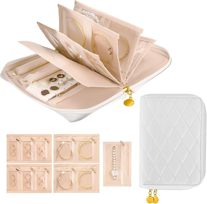 Travel Jewelry Case Organizer for Women, Jewelry Storage Book with Small Pouch, Travel Jewelry Bag Case for Traveling Necklace, Earrings, Rings, Bracelet Organizer