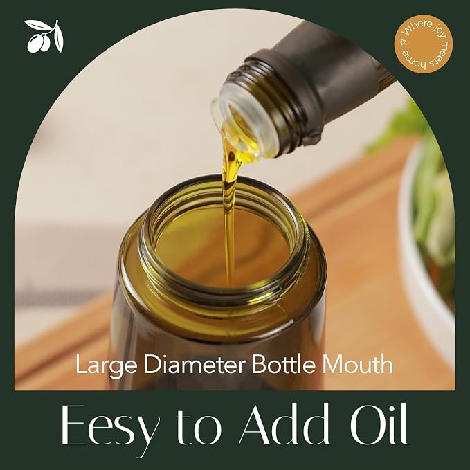 YARRAMATE 16oz/470ml Light-Blocking Dark Oil Sprayer for Cooking, 2 in 1 Olive Oil Dispenser Bottle for Kitchen, Premium Dark Green Glass Oil Bottle, Food-Grade Oil Mister for Air Fryer, BBQ (Pomelo)