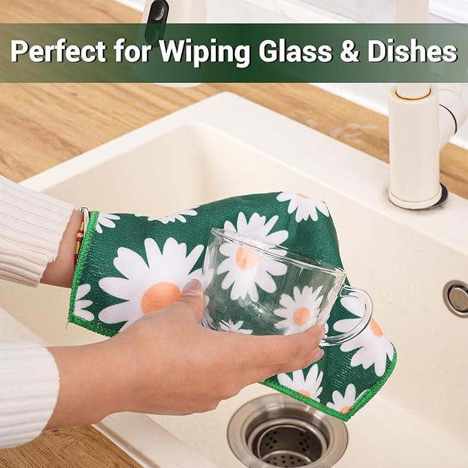 YUA Microfiber Cleaning Cloth 12 Pack,Microfiber Towels Cleaning,Microfiber Towels for Cars,Absorbent Dish Washing Cloth,Reusable Cleaning Cloths Lint Free (Daisy Flower)