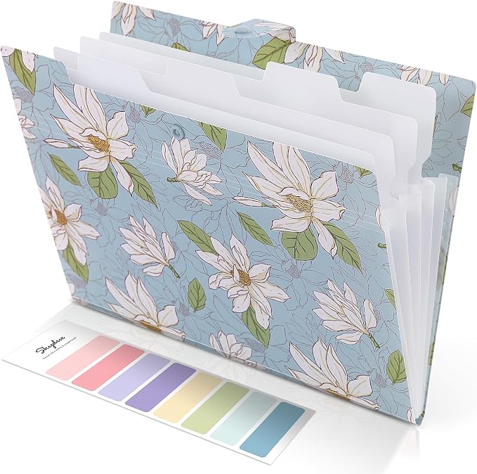SKYDUE Accordion File Organizer, Floral Expanding File Folders with 5 Pockets, Cute Document Organizer for Paper Bills Receipt Storage, School Office & Hospital Supplies Letter/A4 Size Sky Blue