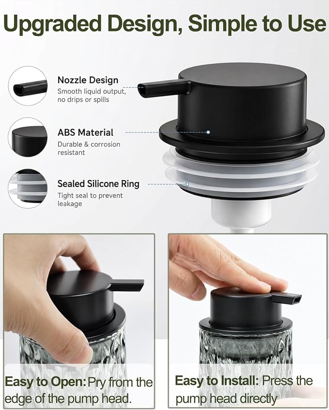 Glass Foaming Soap Dispenser, Grey Embossed Foam Hand Soap Dispenser, 2PCS | Refillable Foaming Soap Bottle, with Black Pump for Bathroom, Kitchen, Elegant Modern Home Decor, 12 OZ Large Capacity