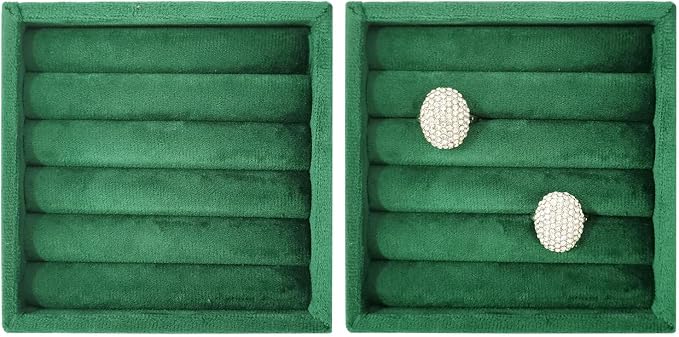 SCIKHETF Velvet Ring Earrings Studs organizer Tray Small Ring Insert Display Tray 5 Slots Stackable (Green)