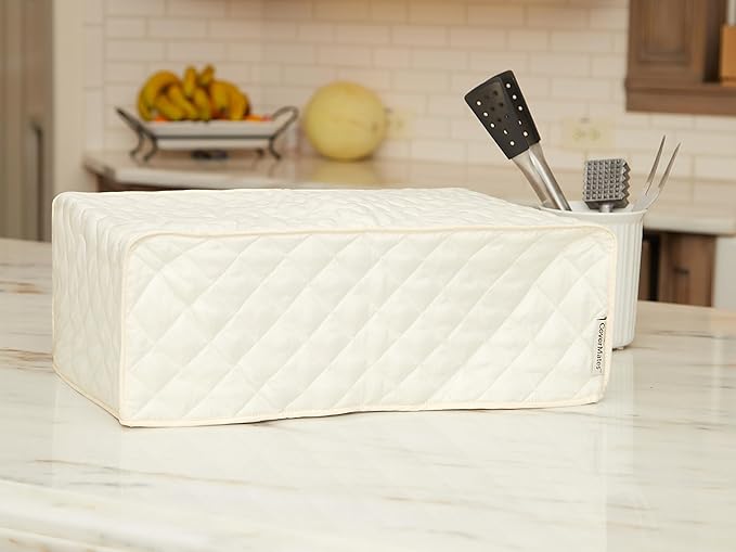 Covermates Keepsakes Rectangular Appliance Cover – Quilted Kitchen Appliance Cover for Countertop Storage – Dust Protection – Stain Resistant – Washable – Slip-On Appliance Design, Cream