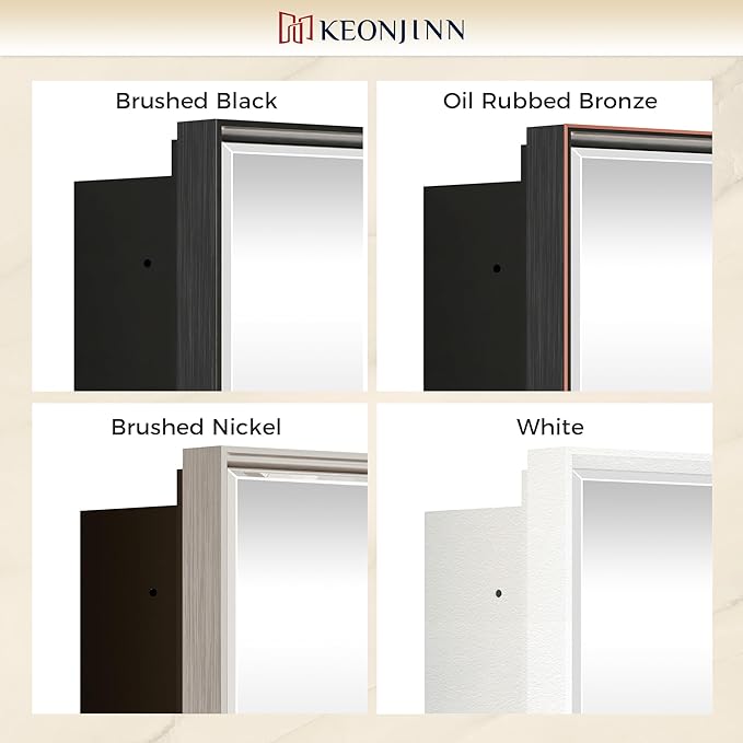Keonjinn 16" x 24" White Medicine Cabinets for Bathroom with Mirror, Recessed or Surface Wall-Mounted Aluminum Alloy Framed Beveled Mirror, Single Door Farmhouse Bathroom Mirror with Storage Cabinet