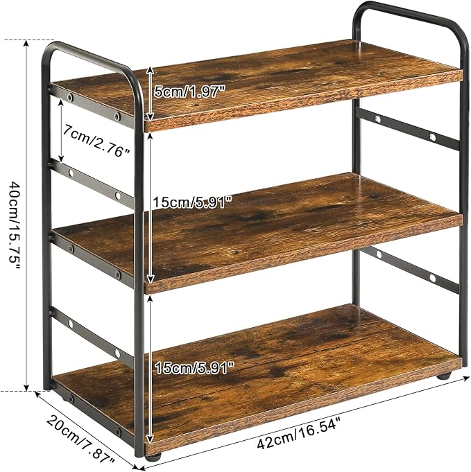 IBUYKE Kitchen Countertop Standing Storage Shelf,Set of 2,Brown TWJ001H-2 | 3-Tier Bathroom Counter Organizer Tray Countertop Storage Shelf Counter Standing Rack Cosmetic Holder