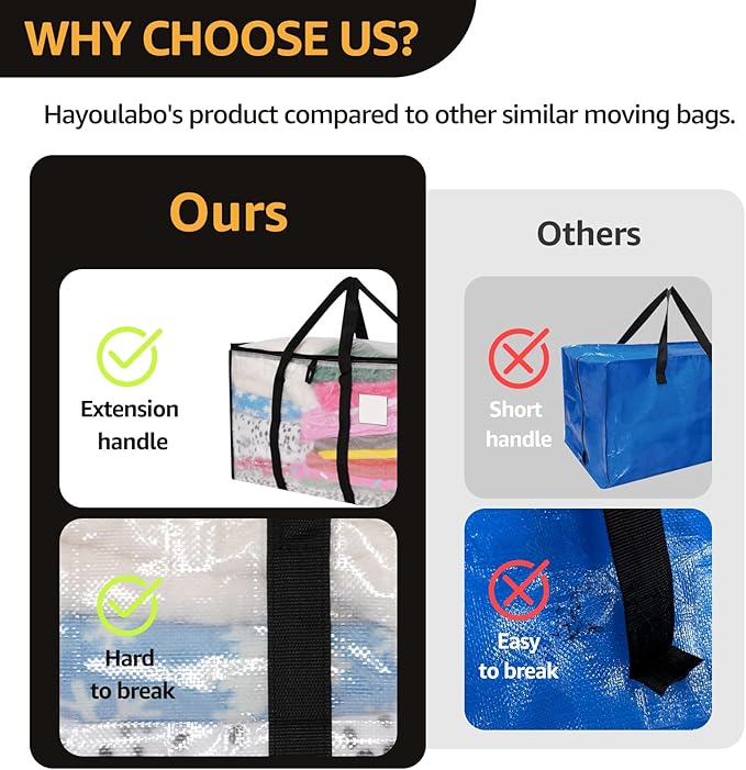 Moving Bags Heavy Duty Extra Large, Alternative for Moving Boxes & Moving Supplies,Clear Storage Bins with Lids, Plastic Packing Tote, Storage Bags for Clothes with Handles & Zippers(Clear, 12 Pack)