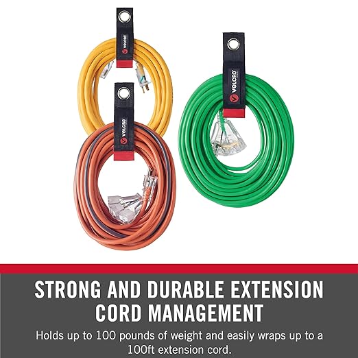 VELCRO Brand Easy Hang Extension Cord Holder Organizer Variety Pack | Holds 60-100lbs, Heavy Duty Straps Fit Easily on Hooks or Nails | Perfect for Garage Organization | 3-pk 10", 14" and 18", Black