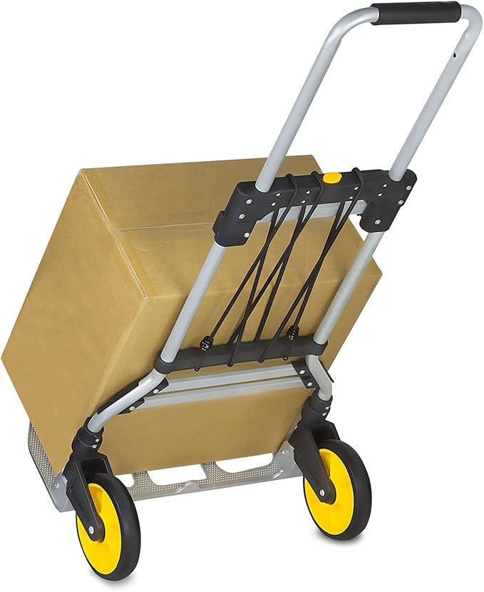 Mount-It! Folding Hand Truck and Personal Dolly, Aluminum Trolley, Heavy Duty 264 Lb Capacity Cart, Dolly Cart with Wheels of Durable Rubber, Soft Grip Telescoping Handle for Indoor Outdoor, Foldable