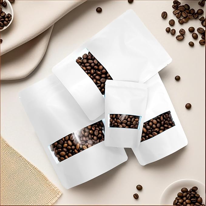 50PCS Foil Pouch Mylar Bags with Clear Window,ULIFESTAR Stand Up Sealable Bags with Tear Notches,Resealable for Food,Party Favors,Gift Packaging and Small Business(18 * 26cm/7.09 * 10.24",White)