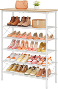 Tajsoon 6 Tier Shoe Rack Organizer for 20-24 Pairs of Shoes, Metal Mesh Shoe Shelf for Closet, Industrial Shoe Rack for Entryway Shoe Storage with X Shape Fixed Frame, White Log