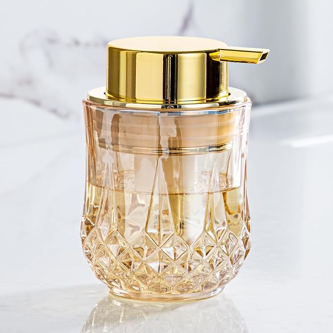 Gold Foaming Soap Dispenser, Bathroom Hand Foam Soap Dispensers,Glass Refillable Dish Soap Dispenser,Modern Home Soap Dispenser for Bathroom,Kitchen (Gold Foam Type/1Pcak)