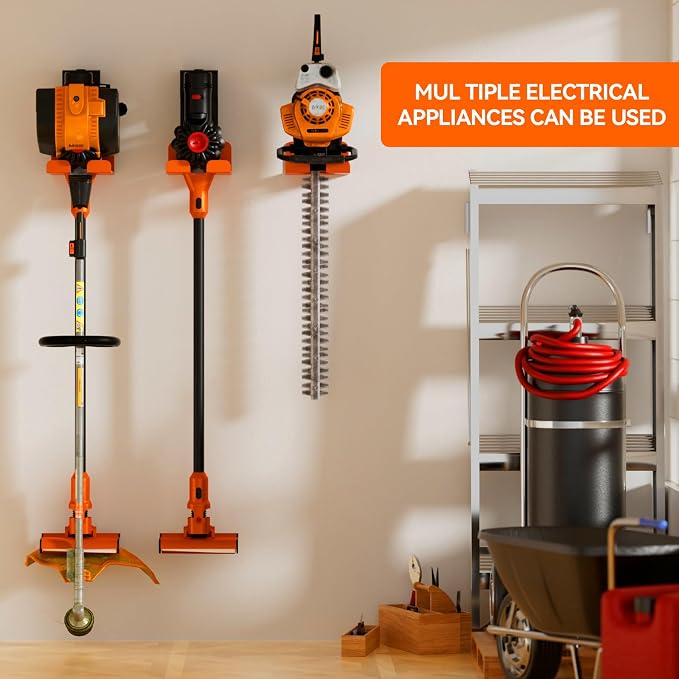 JNIHEEP Garage Organizer Trimmer Rack, Garden Power Tool Hanger Weed Whackers Holder Wall Mounted for Grass Trimmer, Hedge Trimmer, Garage Trimmer, Garden Tools,1 Pack(Orange)
