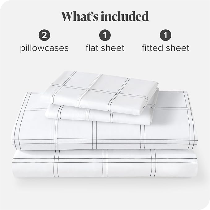 Bare Home King Sheet Set - Luxury 1800 Ultra- Soft Double Brushed Microfiber - Deep Pockets - Easy Fit - 4 Piece Bedding Sheet Set (King, Modern Plaid - White/Grey)