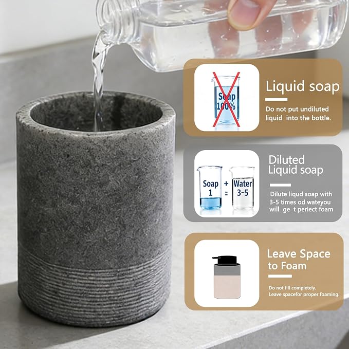 Resin Foaming Soap Dispenser, 11 OZ Bathroom & Kitchen Foam Soap Dispenser, Easy Press Pump, Refillable Hand Soap Dispenser, Modern Decor (Gray)