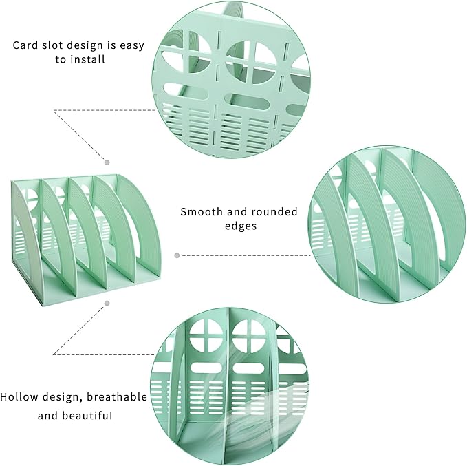 Marte Vanci Magazine File Holder Vertical PP Folder Book Desktop Organizer Plastic Storage Sturdy Vertical 4 Section Folder (Green)