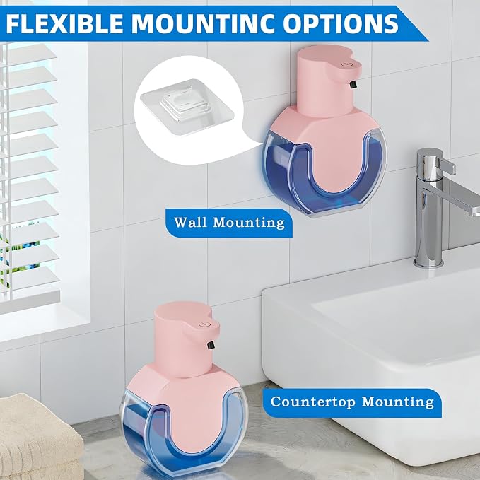 2Pack Automatic Soap Dispenser Touchless, Rechargeable Foaming Soap Dispenser,15oz/420ml Smart Hand Soap Dispensers,4-Level Adjustable,Wall Mount for Bathroom Kitchen Dish Soap(Pink, Foam)