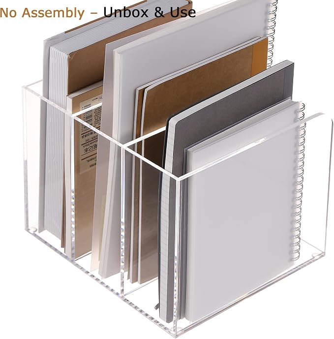 YUXUN Acrylic Desk File Organizer - 3 Section Vertical File Folder Rack, Clear Desktop Sorter for Home/Office/Classroom, Holds Magazines, Binders, Notebooks, Envelopes & Documents