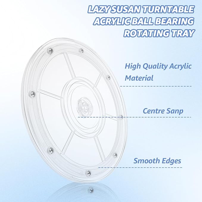 WOPPLXY 4 Pcs 8 Inch Lazy Susan Turntable Acrylic Ball Bearing Rotating Tray, Clear Turntable Organizer, Rotating Base Clear Acrylic Plates for Pantry, Cabinet, Spices, Makeup, (360˚ Rotation)