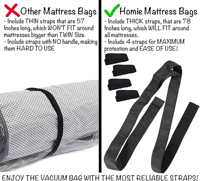 Mattress Vacuum Bag for Moving, Vacuum Seal Mattress Bag for Memory Foam or Inner Spring Mattresses, Compression and Storage for Returns, Leakproof Valve and Double Zip Seal (Queen/Full/Full-XL)