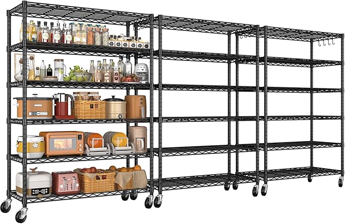 3Pack Wire Shelving 1500lbs 6 Tier Storage Shelves with Wheels NSF Certified Heavy Duty Steel Metal Shelf Adjustable Rolling Rack Kitchen Garage Closet Pantry Laundry 36" Wx16 Dx79 H