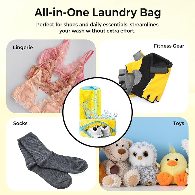 2PCS Shoe Washing Machine Bag with Pair of Shoes Tree and 4 Deodorizer Balls, Durable Zipper Reusable Shoe Washing Bag with 20000+ Fluffy Fiber Lining For 360° Cleaning for Sneakers