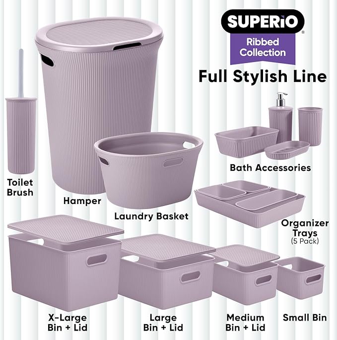 Superio Decorative Plastic Basket Open Home Storage Bins Organizer Baskets, Small, Lilac (8 Pack) Container Boxes for Organizing Closet Storage Bins for Shelves Drawer Shelf, 1.5 Liter