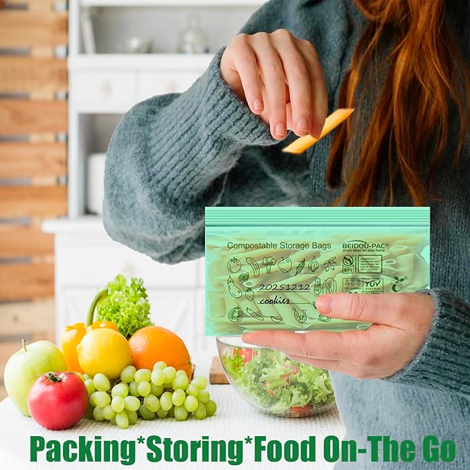 BEIDOU-PAC Compostable Snack Storage Zip Bags, 300 Count | 2 Mil | 6.5 IN x 3.25 IN, Freshness Easy Open Biodegradable Eco-Friendly Reclosable Compost zipper Bags for Food On the Go