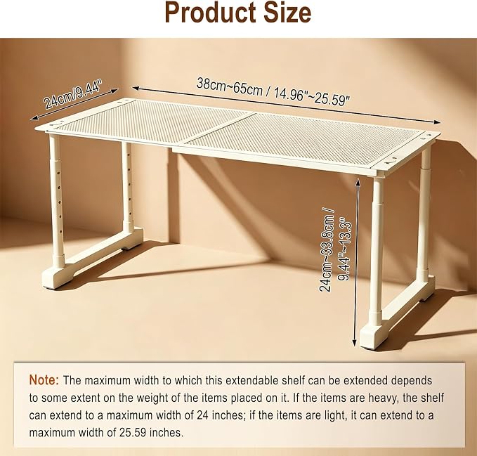 Expandable Cabinet Organizer Shelf, Adjustable Height Under Sink Storage Organizer, Shelf Riser for Kitchen, Bathroom, Wardrobe, Under Sink Counter(Beige) (1)