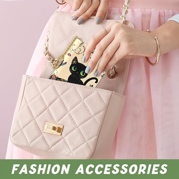 Aiawoxc Credit Card Holder, Small RFID Wallet Slim Leather Card Organizer Case with Zipper and Keychain, Cute Cat