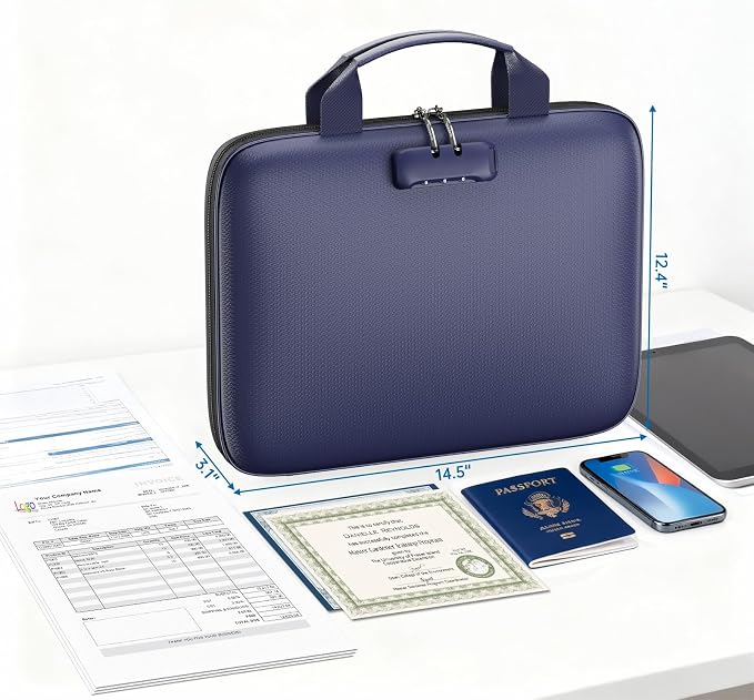 Binder Folders Organizer with 20 Pack Heavyweight Plastic Pockets,Fireproof File Folder Box with Lock,Zipper Binder Bag for Important Documents,Letter Size,Blue