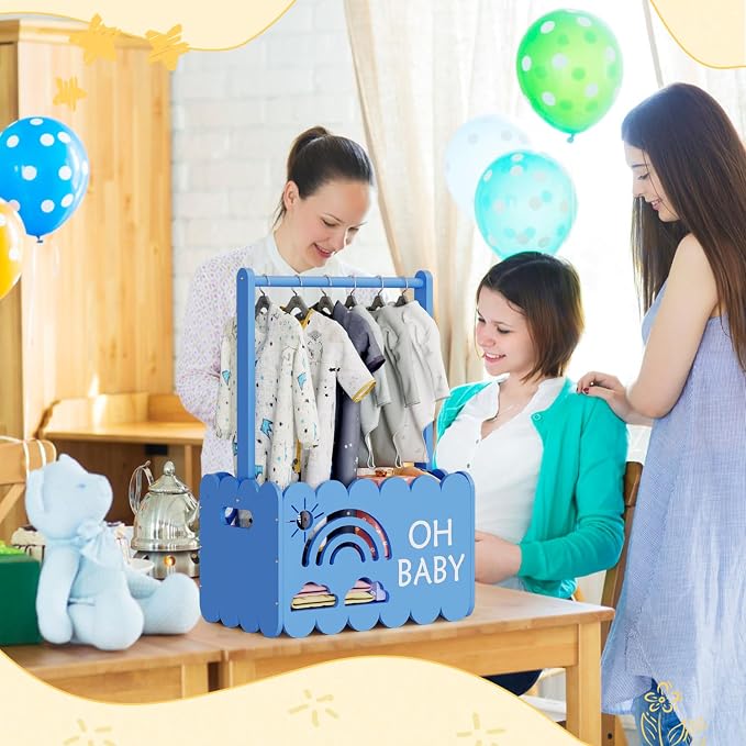 Wooden Baby Shower Crate Closet for Boys and Girls, Basket Gifts for New Parents, Welcome Baby Gift, Suitable for Pregnancy (Blue)