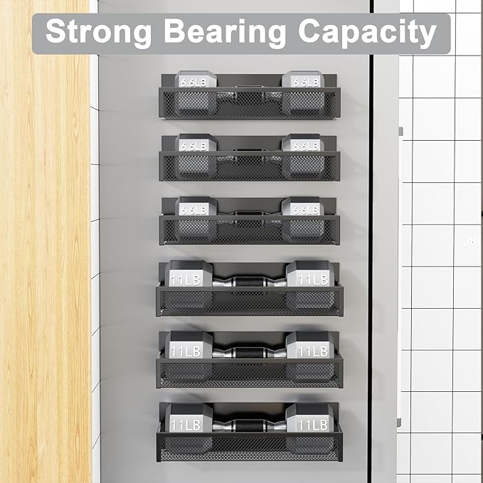 Aufworld Magnetic Spice Rack for Refrigerator, 6 Pack Magnetic Shelf, Fridge Magnet Organizer with Moveable 12 Hooks, Magnetic Fridge Shelf for Kitchen Organization and Storage (6 Pack)