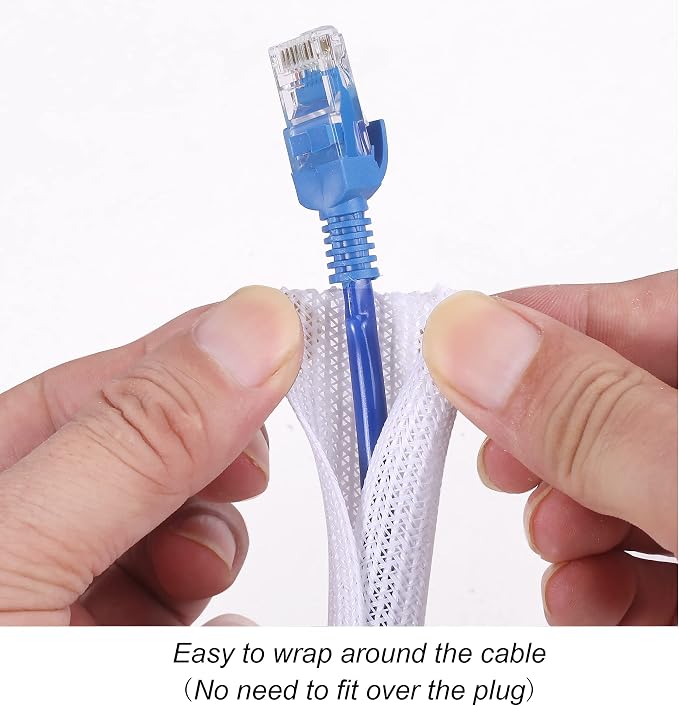 Cable Management Sleeve, Split Design, 25FT - 1/4 Inch, White | Cord Protectors from Pets | Heat & Abrasion Resistant Wire Loom | Automotive Wiring & Home Office Cable Organization