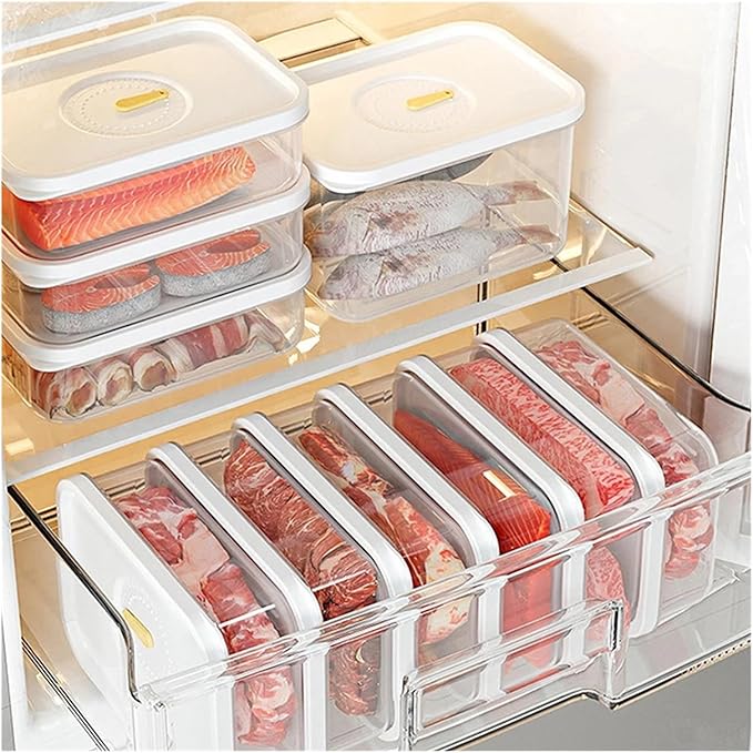 Food Storage Container Fresh Refrigerator Sealed Fresh-Keeping Box Fruit Meat Freezing Storage Cans Kitchen Plastic Food Organizer Case Container Lunch Box(N2 950ml)